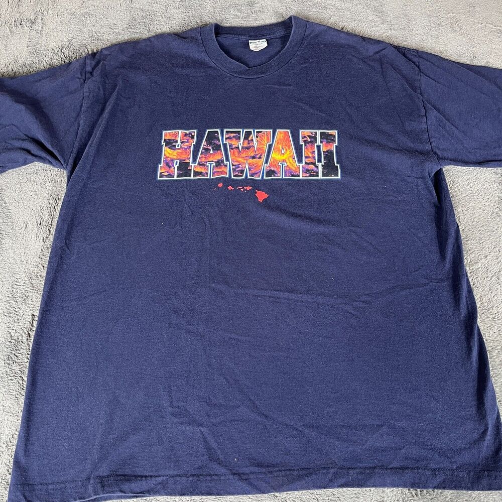 VTG Tour Champ 90's Activewear Hawaii Graphic T-Shirt Size XXL Navy Blue 2XL